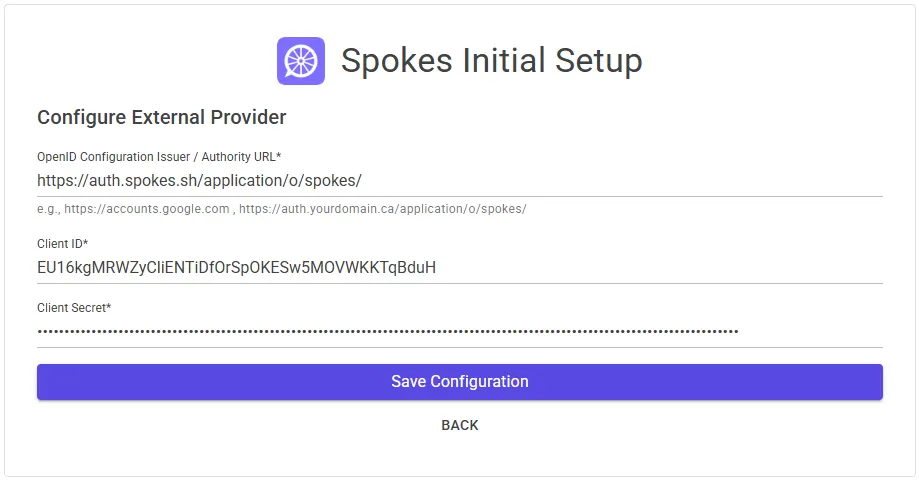 External identity provider setup