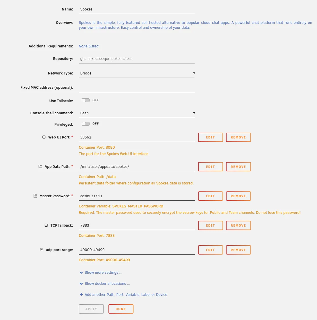 Unraid Template Configuration